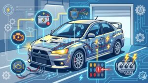 Иллюстрация электрических систем автомобиля Mitsubishi Lancer и Evo для статьи о типичных неисправностях электроники